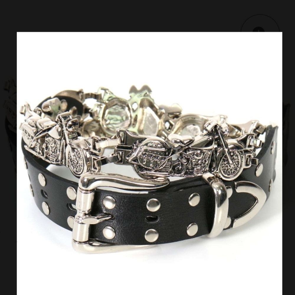 Unisex-Leather, Silver Motorcycle Belt- Size: XXL